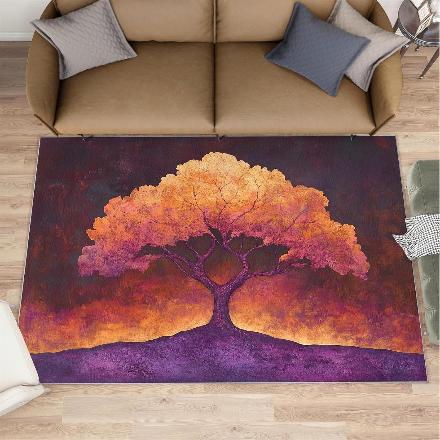 6x8 Dreamlike Tree Classroom Rugs - Retro Tree Playroom Rug, Natural Landscape Carpet Area Rug for Girls Bedroom Kids Room Basement Office Classroom