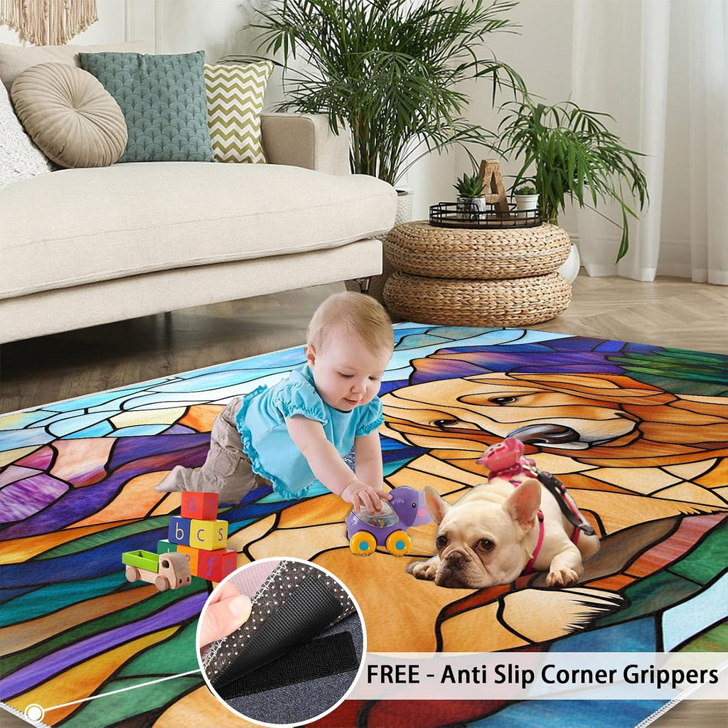 Golden Retriever Rug 6x8, Abstract Dog Rugs for Living Room, Oil Painting Dog Area Rug, Washable Rugs for Bedroom, Kitchen Dining Room Decor Carpet