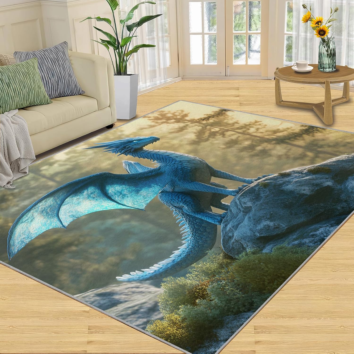 Dragon Rug, Fantasy Animal Rugs for Bedroom 5x7 Rug, Dragon Area Rug, Rugs for Living Room, Non Slip Washable Carpet for Kids Room Home Decor
