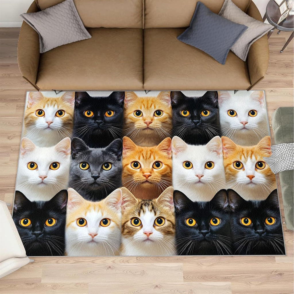 Cat Print Rug 6x9 Area Rug, Cute Cat Washable Rugs, Animal Print Rugs for Living Room Bedroom Decor, Low Pile & Non Slip Indoor Carpet