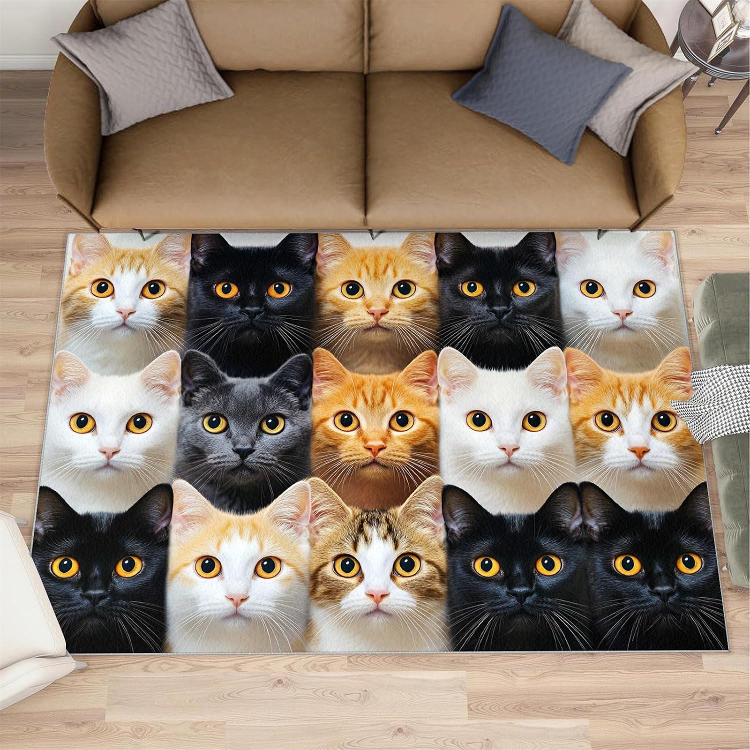 Cat Print Rug 6x9 Area Rug, Cute Cat Washable Rugs, Animal Print Rugs for Living Room Bedroom Decor, Low Pile & Non Slip Indoor Carpet