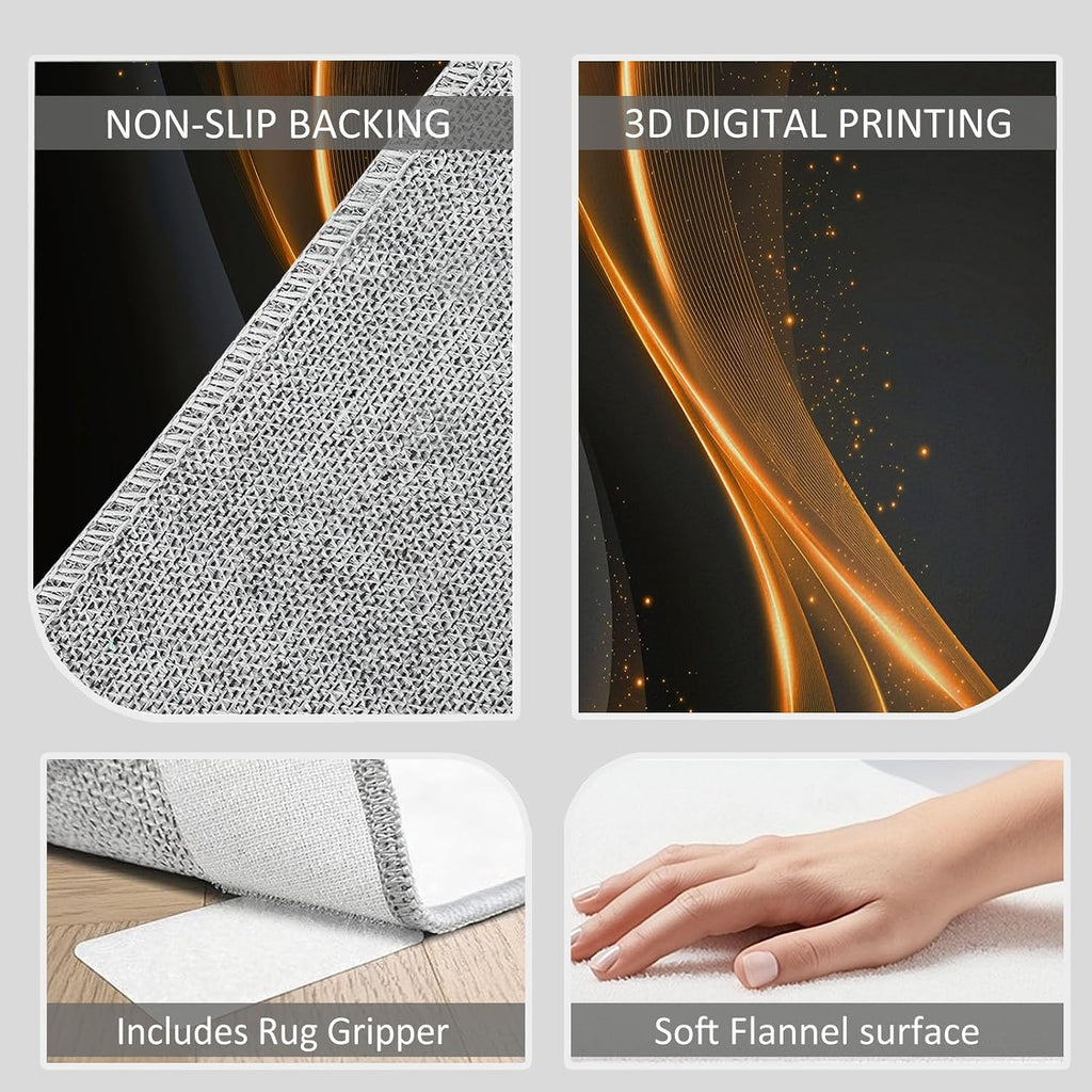 Waves Curves Stripes Area Rug 5 x 7 ft for Living Room, Elegant Luxury Washable Low-Pile Carpet for Bedroom Kitchen Carpet - Indoor Non-Slip Rug for Dining Room Bathroom Door Mat