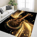 Guitar Area Rug, 6x8ft, Music Themed 3D Instrument Print, Black and Gold Guitar Washable Rugs, Soft Rugs for Bedrooms, Living Rooms, Studies, Children's Rooms, Non-Slip Mats, Home Décor