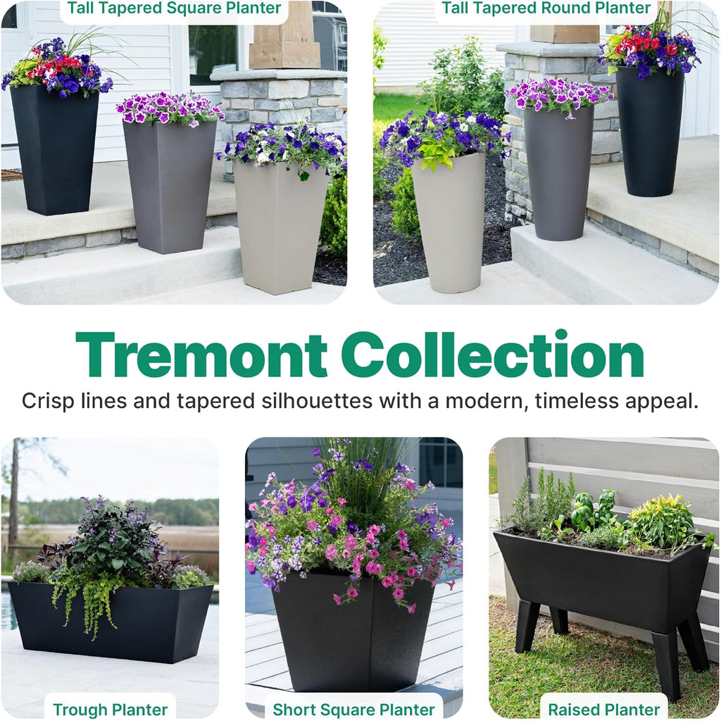 Step2 Tremont Tall Round Tapered Planter, 28' Tall 2-Pack, Indoor/Outdoor Plants, Efficient Drainage, Durable Resin, Dark Cedar