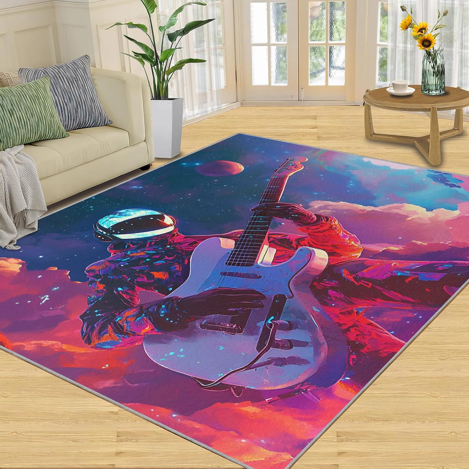 Guitar Rug for Bedroom 6x8 Rug Alien Rugs, Rock Guitar Home Decor, Non Slip Washable Large Rugs, Music Lover Carpet for Boys and Girls Teen Playroom