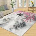 Japanese Rugs for Bedroom - 6x8 Rug, Cherry Blossom Area Rugs for Living Room, Ink Painting Mountains Carpet, Oriental Washable Mat, Japanese Home Decor & Gifts