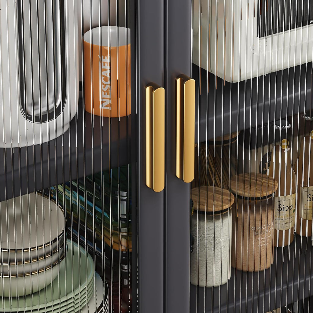 65-Inch Tall Kitchen Bakers Rack with Flip Door Cabinet, 5-Tier Microwave Stand and Coffee Bar, Pantry Storage with Pegboard Hooks, Quick Assembly, White,GreyMetalAmericanDes