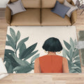6x8 Fashion Portraits Classroom Rugs - Woman Plants Playroom Rug, Minimalist Art Carpet Area Rug for Girls Bedroom Kids Room Basement Office Classroom