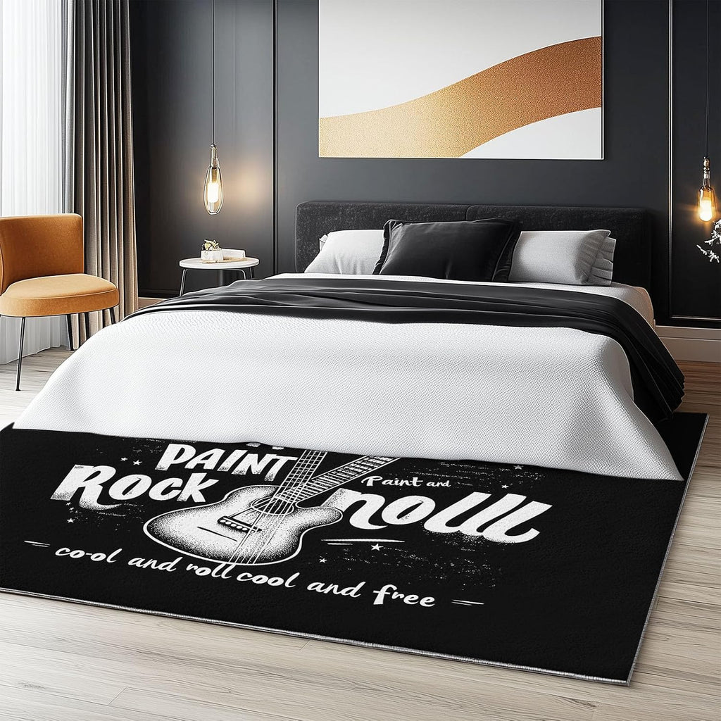 Art Rock and Guitar Washable Modern Area Rug - 5 x 7 ft Rugs for Living Room, Bedroom, Machine Washable Rug Soft Non Slip Non Shedding Area Rug - Black, 5 x 7 ft