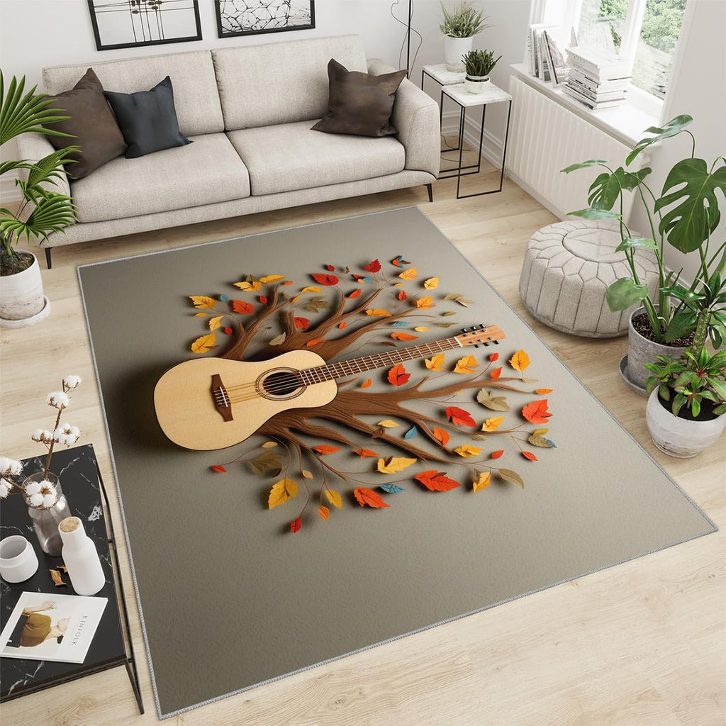 Guitar Rugs for Music Room - Boys Musical Rug, 6x8 Rug, Music Washable Rugs for Living Room Bedroom, 3D Floral Area Rug, Rock and Roll Carpet - Home Decor, Electric Guitars Gifts for Men
