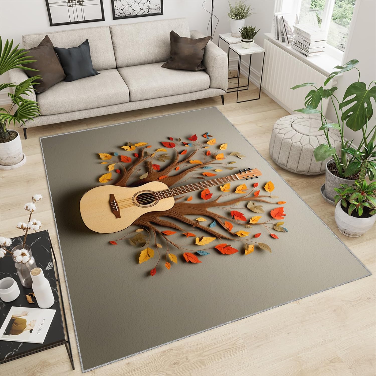 Guitar Rugs for Music Room - Boys Musical Rug, 6x8 Rug, Music Washable Rugs for Living Room Bedroom, 3D Floral Area Rug, Rock and Roll Carpet - Home Decor, Electric Guitars Gifts for Men