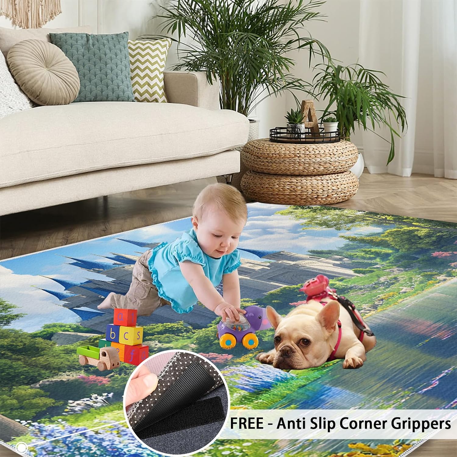 Castle Rug - 6x8 Rug, Nature Landscape Area Rugs for Bedroom, Green Forest Rugs for Living Room, Natural Scenery Washable Carpet, Landscape Home Decor & Gifts