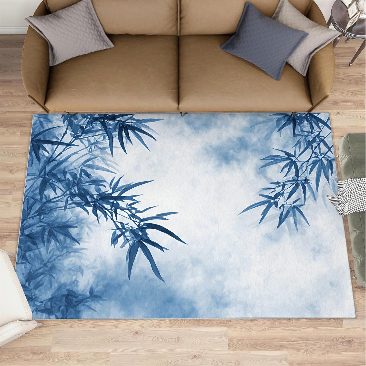 Bamboo Rugs for Bedroom, Bamboo Leaves Rug 6x8, Botanical Dining Room Rugs Washable & Non Slip Large Carpet for Home Decor
