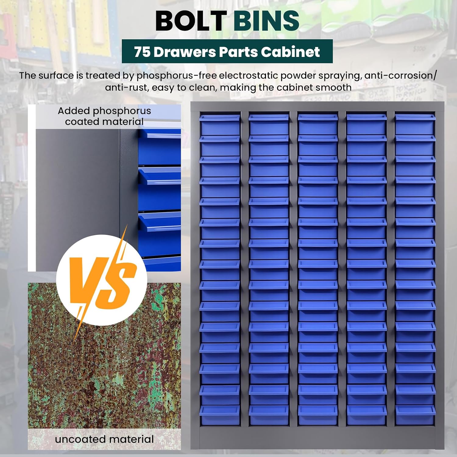 Parts Cabinet 75 Drawers with Dividers and Labels,Stainless Steel Bolt Box Organizer,ABS Material Drawer,26'x8.66'x35.4'Nuts and Bolts Organizer for Store,Toys,Parts,Screws (Classic 75 Drawers)