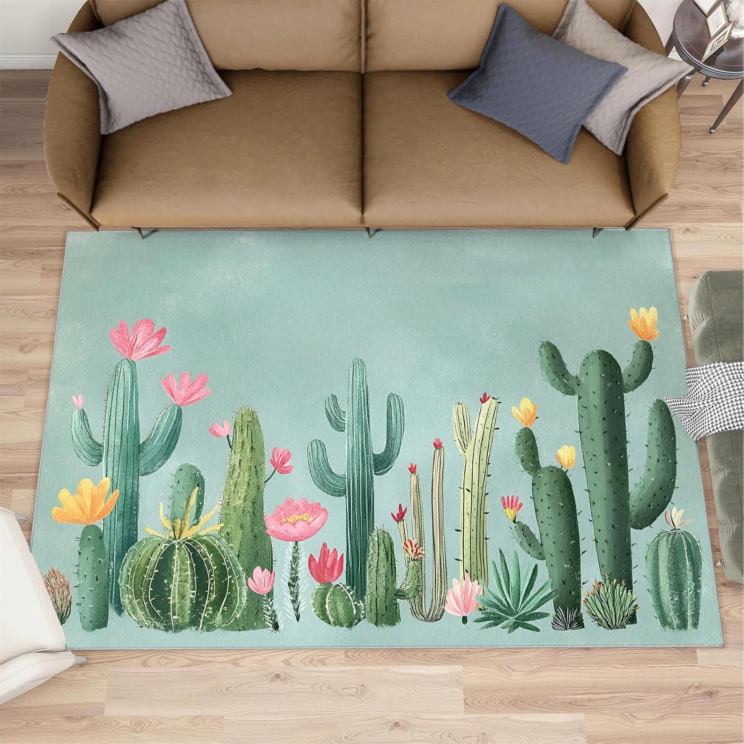 Cactus Rugs for Bedroom, Desert Plants Rug 6x8, Abstract Botanical Dining Room Rugs Washable & Non Slip Large Carpet for Home Decor