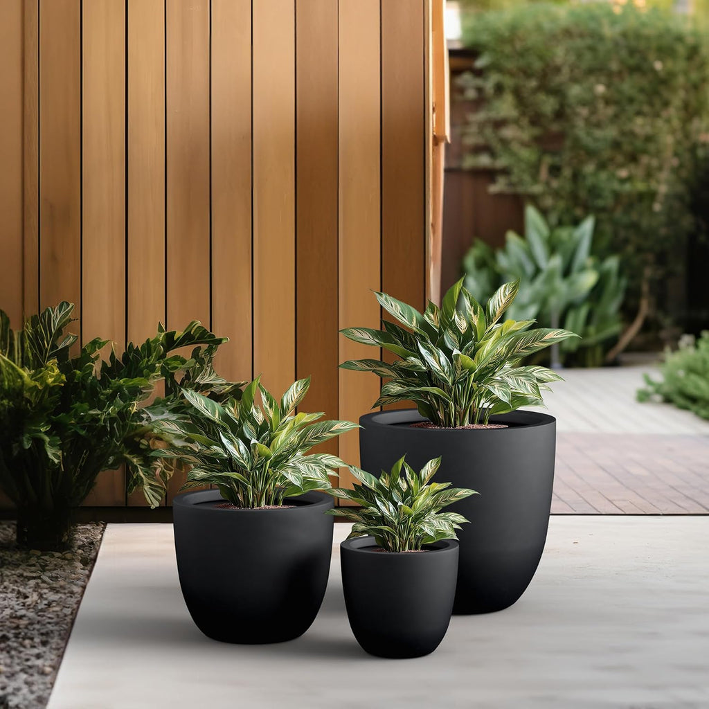 Kante 18',14',10' Dia Concrete Round Planters (Set of 3), Outdoor Indoor Large Planter Pots with Drainage Hole and Rubber Plug for Home Patio Garden, Black