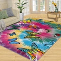 Flying Butterfly Girls Area Rug, Retro Flower Rugs for Living Room, Easy Clean Carpet Washable Indoor Non-Slip Rug for Boys and Girls Nursery Bed Living Room Carpets Nursery Decor,6 x 8ft