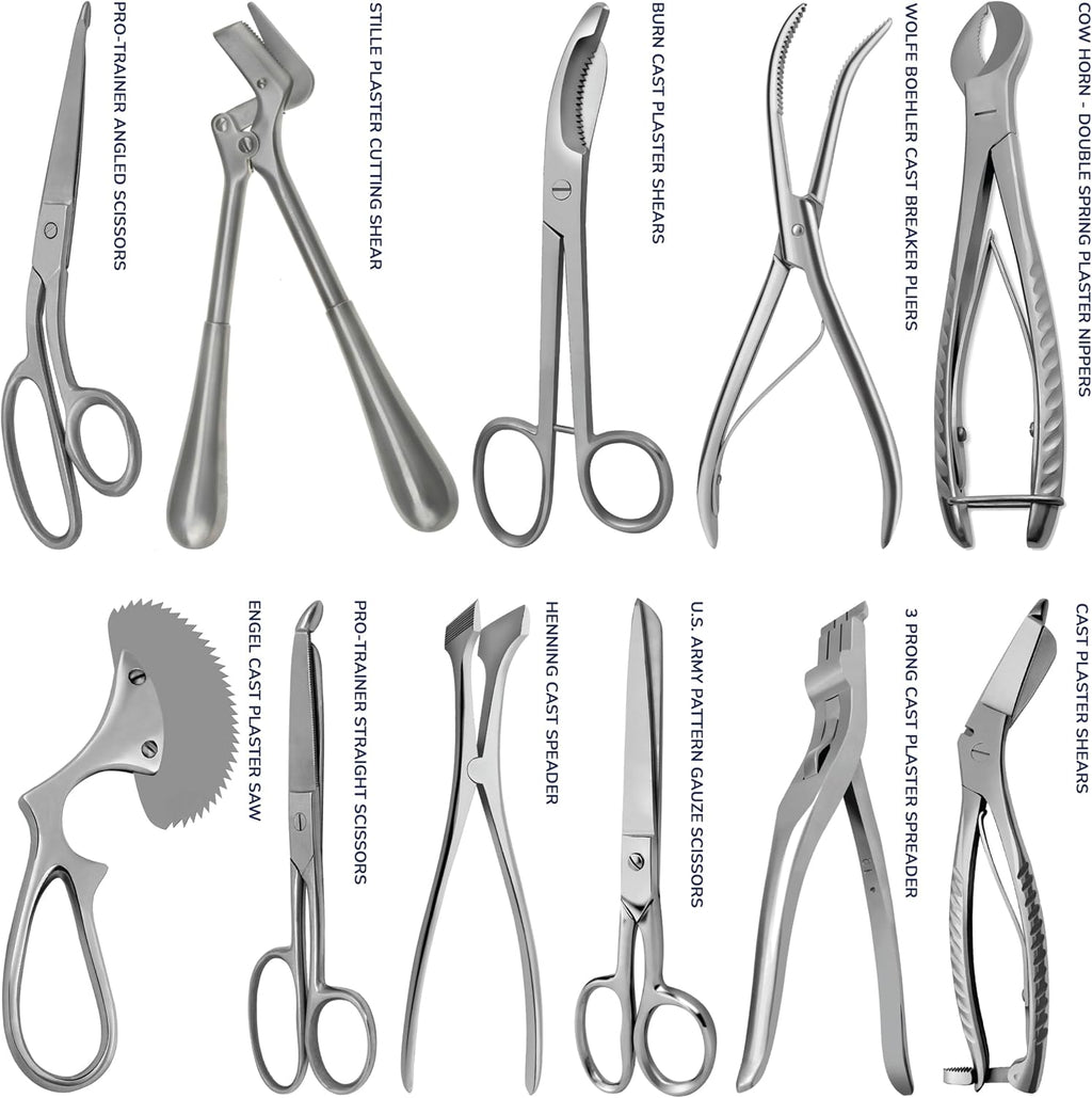Cast Spreader 3 Prong, Burn Cast & Plaster Shear, Scissors Pliers Forceps Plaster Opner Orthopedic Tools Instruments German Grade Stainless Steel (11 pcs Set)