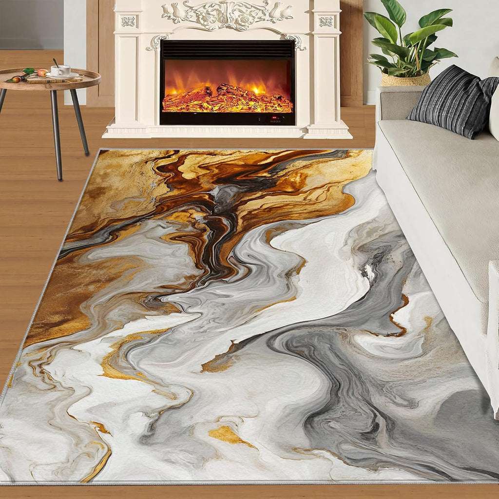 Fluid Rugs for Bedroom, Abstract Art Rug 6x8, Modern Decor Dining Room Rugs Washable & Non Slip Large Carpet for Home Decor