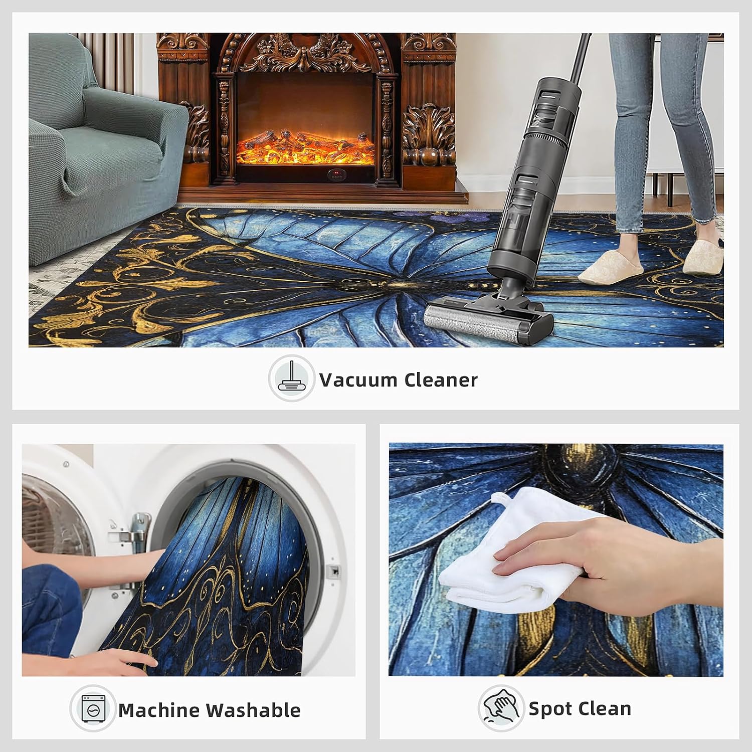 Butterfly Rugs for Bedroom, Luxury Decor Rug 6x8, Retro Exquisite Decor Dining Room Rugs Washable & Non Slip Large Carpet for Home Decor