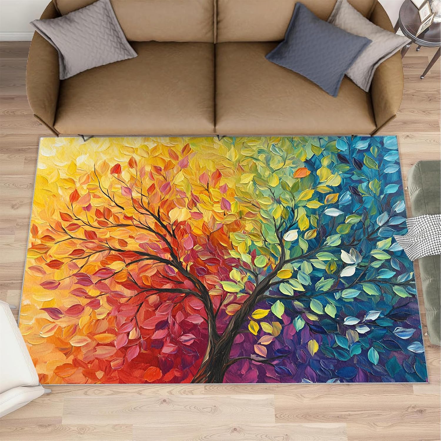 Abstract Tree Area Rug 6x8 - Tree of Life Large Rugs for Living Room, Abstract Art Carpet Area Rug for Girls Bedroom Kids Room Basement Office Classroom