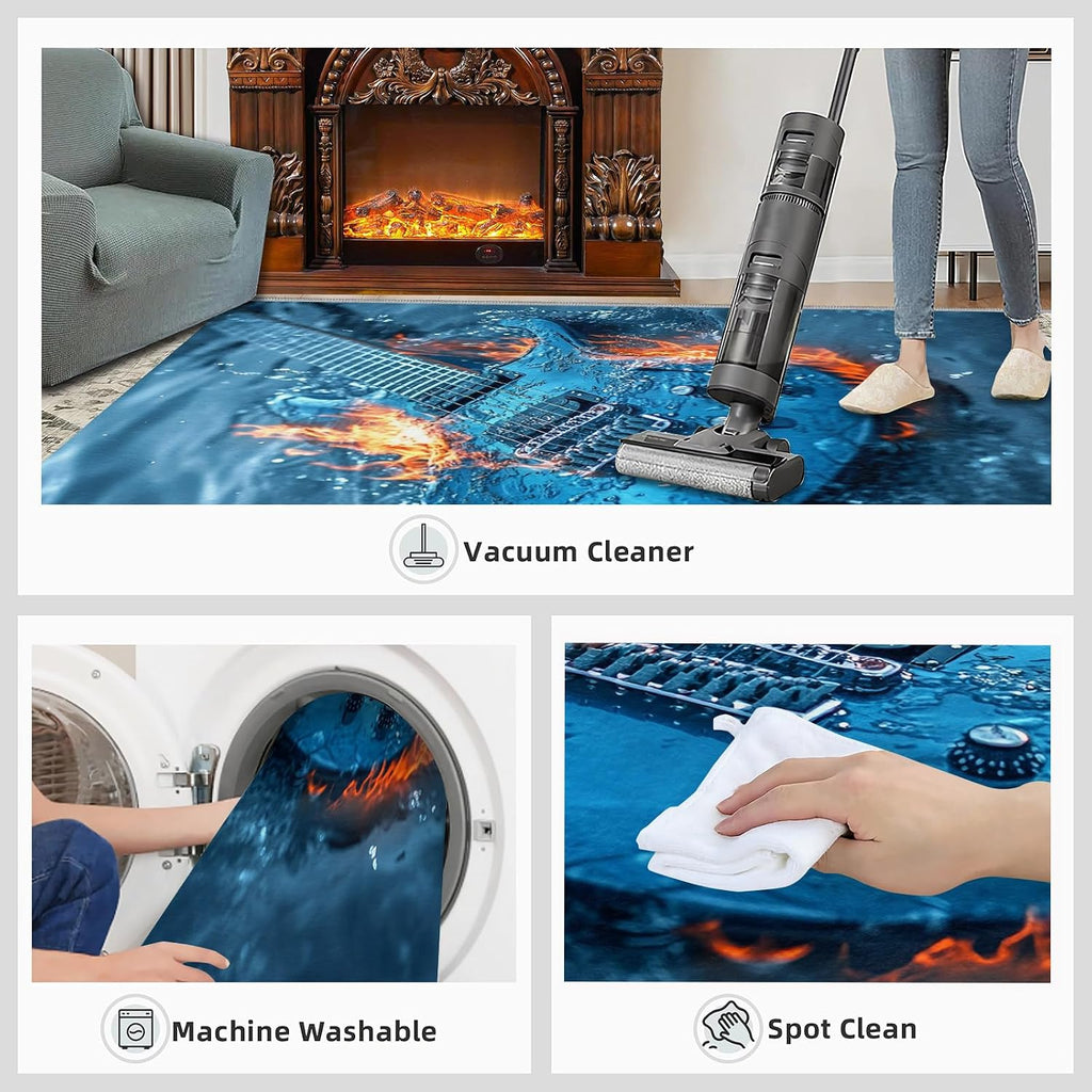 Guitar Rug 5.3x6.6, Cool Guitar Rugs for Bedroom, Rock Music Rugs for Living Room, Washable Area Rug for Boys Girls Room, Non Slip & Low Pile Carpet