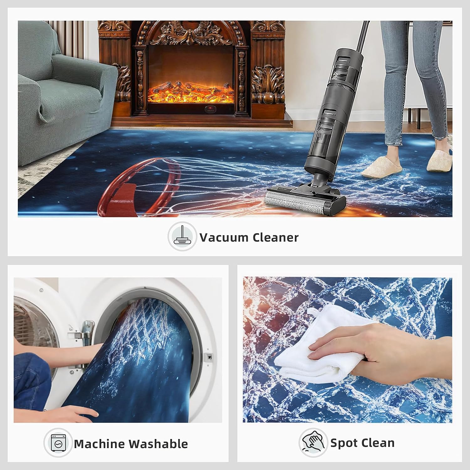 Basketball Rug 6x8, Boys' Sports Rugs for Living Room, Basketball Rugs for Bedroom, Washable Area Rug, Non Slip Carpet for Hardwood Floors