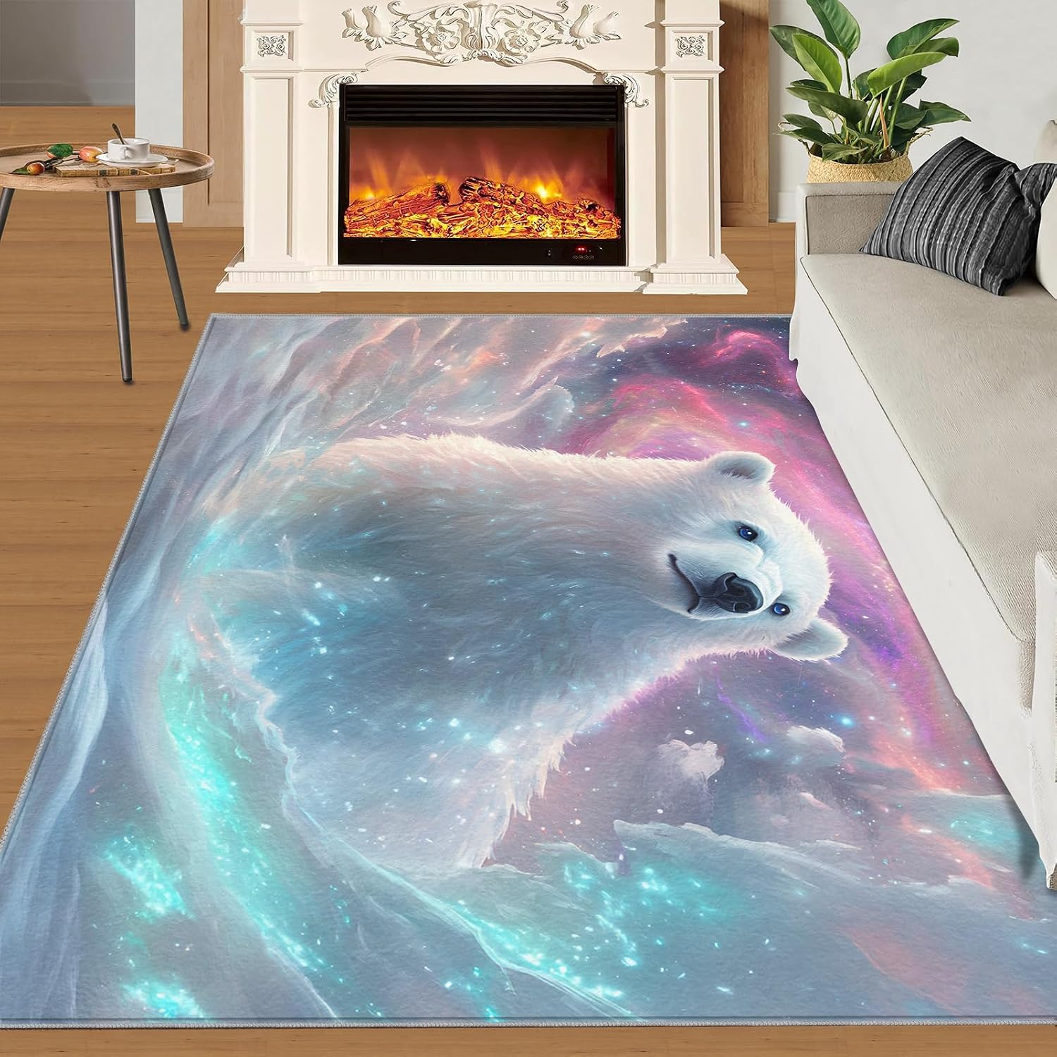Polar Bear Rugs for Bedroom - 6x8 Area Rug - Bear Rugs for Living Room, Wild Animal Rug, Washable Home Decor Carpet