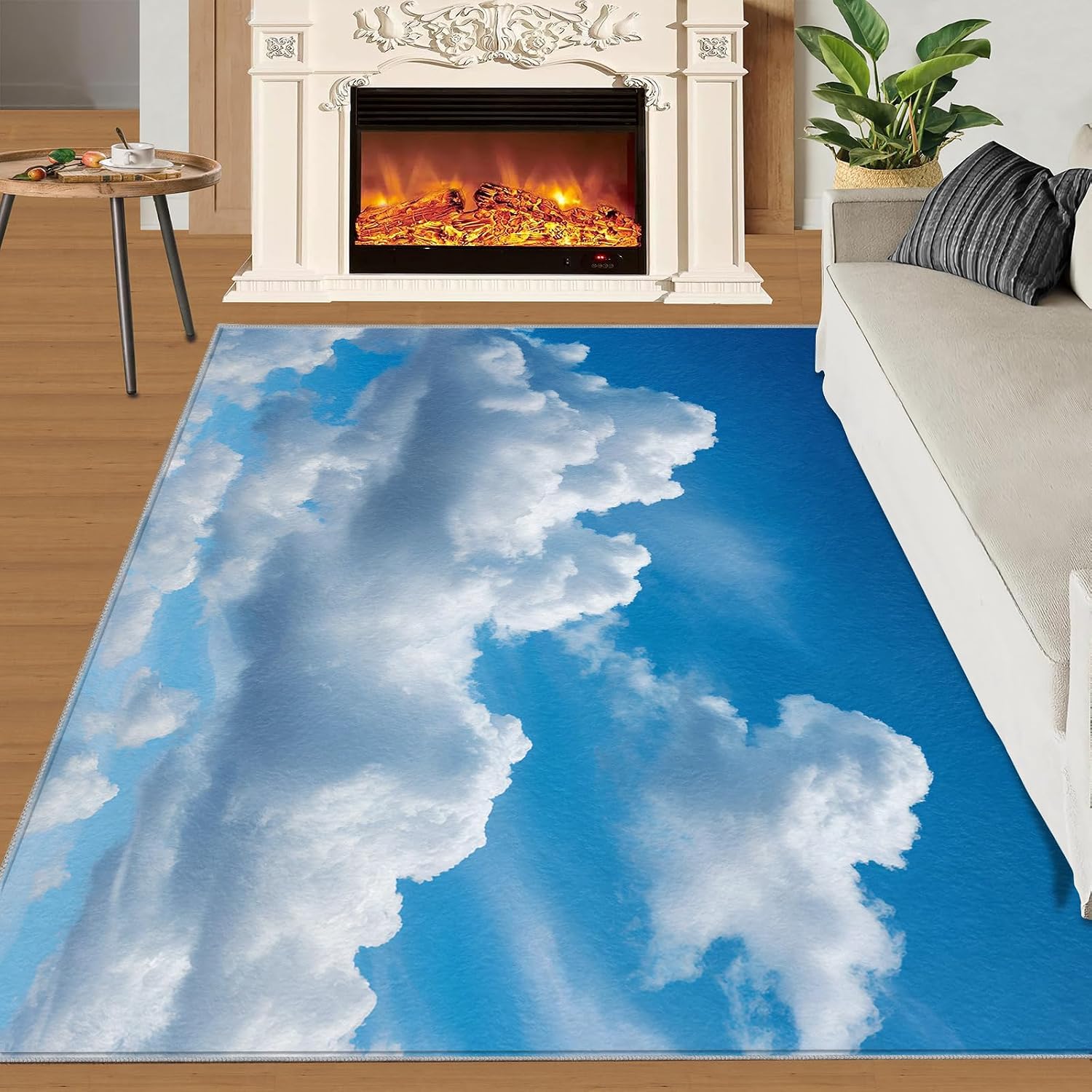 Blue Sky Rugs for Bedroom, White Clouds Rug 6x8, Natural Scenery Dining Room Rugs Washable & Non Slip Large Carpet for Home Decor