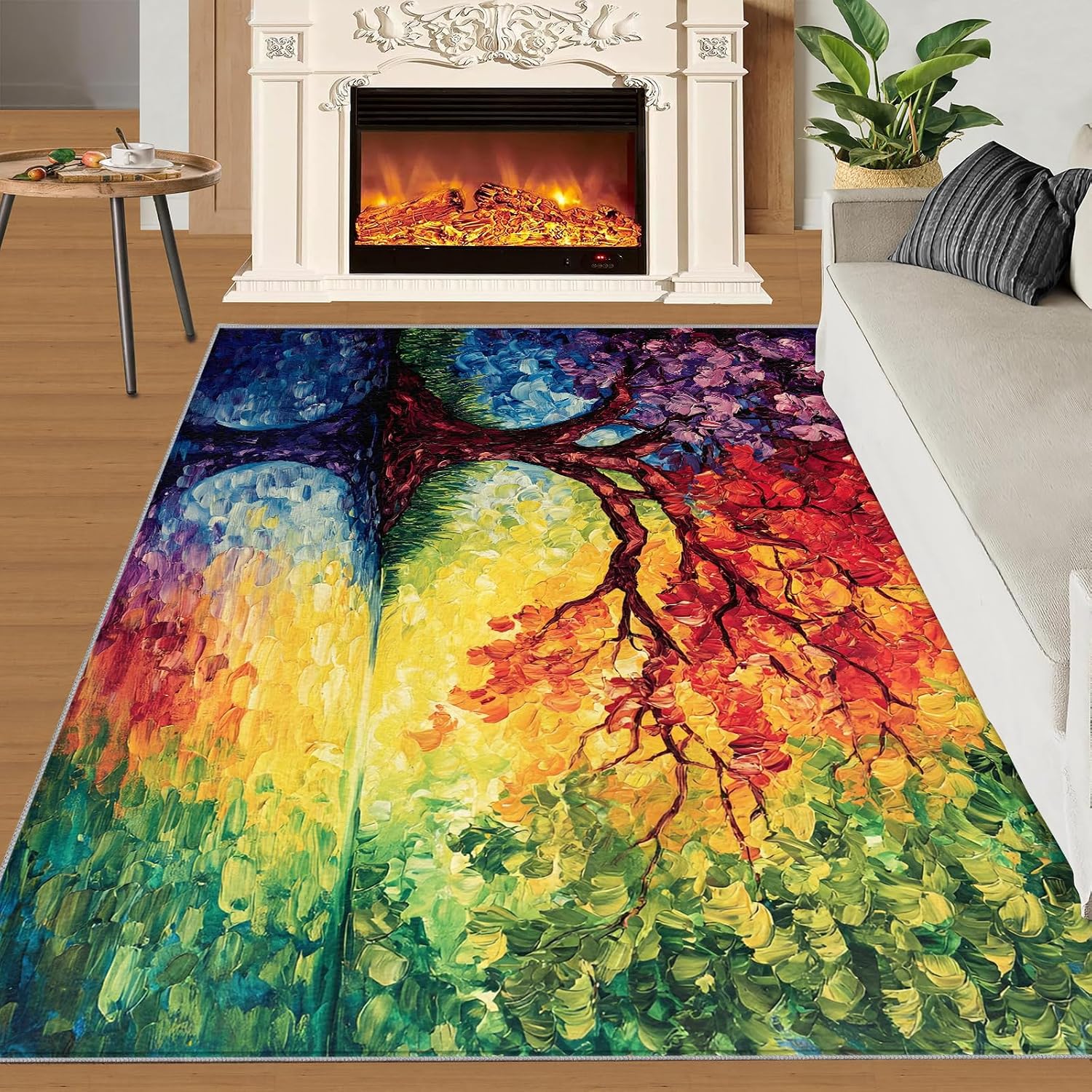 Colorful Tree Area Rug 6x8 - Tree of Life Large Rugs for Living Room, Abstract Oil Painting Carpet Area Rug for Girls Bedroom Kids Room Basement Office Classroom