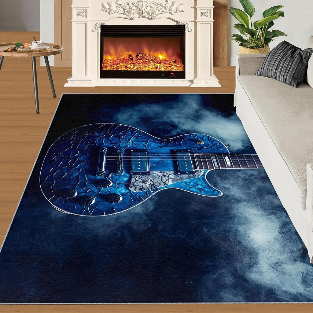Guitar Rug 5x7-5x7 Rug, Music Area Rugs for Bedroom, Musical Instrument Rugs for Living Room, Boys Washable Carpet, Guitar Home Decor & Gifts