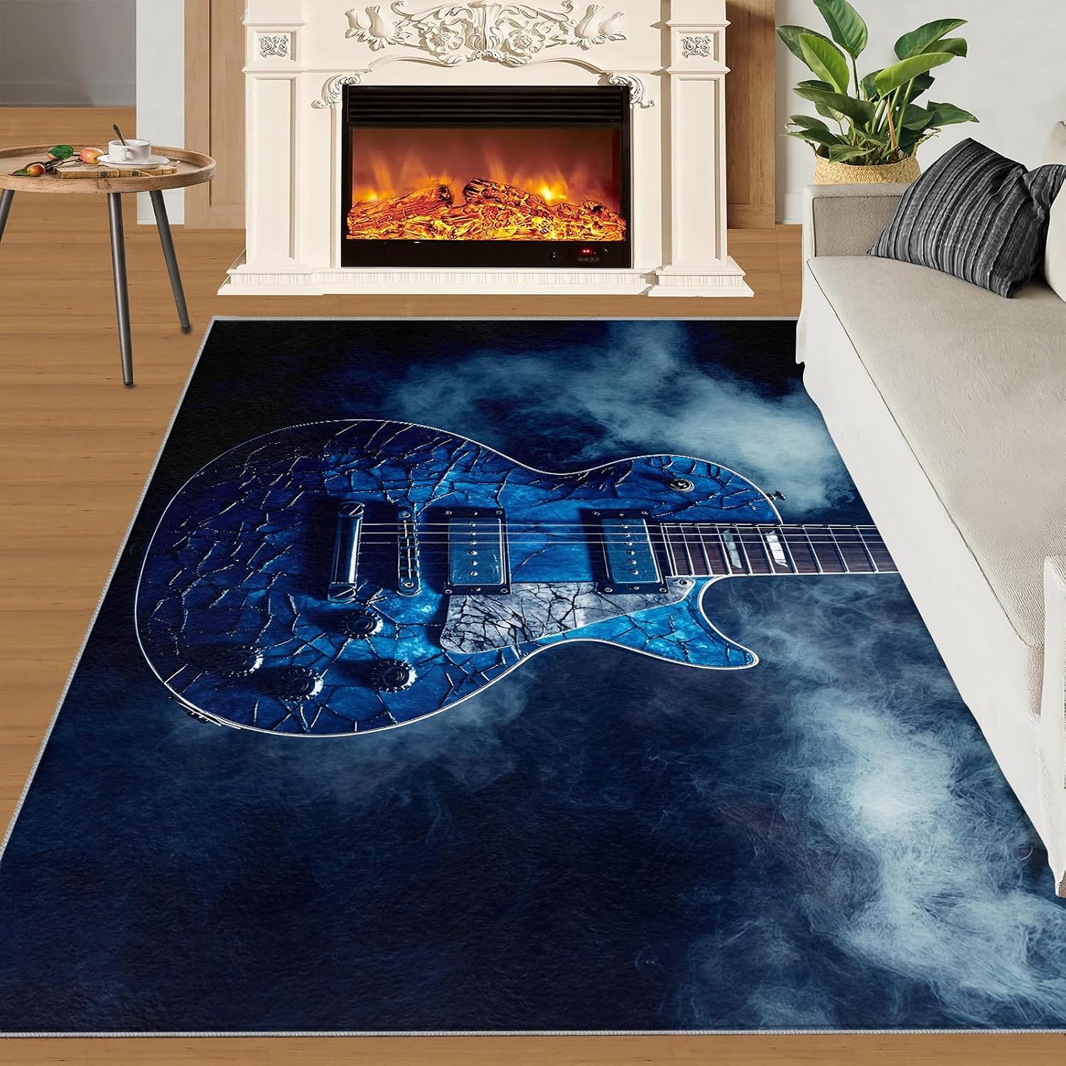 Guitar Rug 5x8-5x8 Rug, Music Area Rugs for Bedroom, Musical Instrument Rugs for Living Room, Boys Washable Carpet, Guitar Home Decor & Gifts