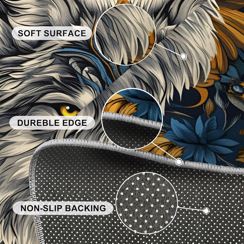 Wolf Rug 6x8-6x8 Rug, Wildlife Area Rugs for Bedroom, Viking Rugs for Living Room, Wild Animal Washable Mat, Teen Boys Carpet, Wild Wolf Home Decor & Gifts