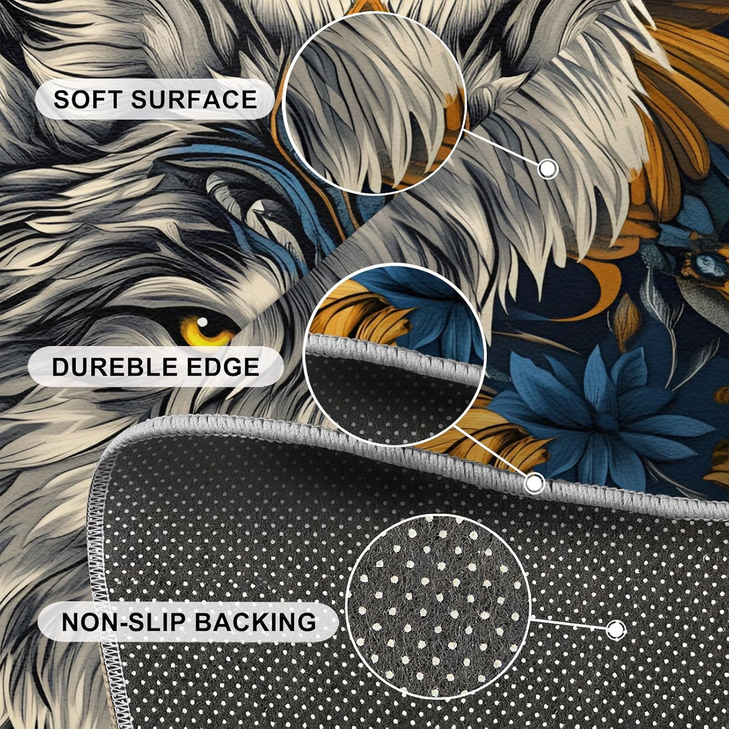 Wolf Rug 6x8-6x8 Rug, Wildlife Area Rugs for Bedroom, Viking Rugs for Living Room, Wild Animal Washable Mat, Teen Boys Carpet, Wild Wolf Home Decor & Gifts
