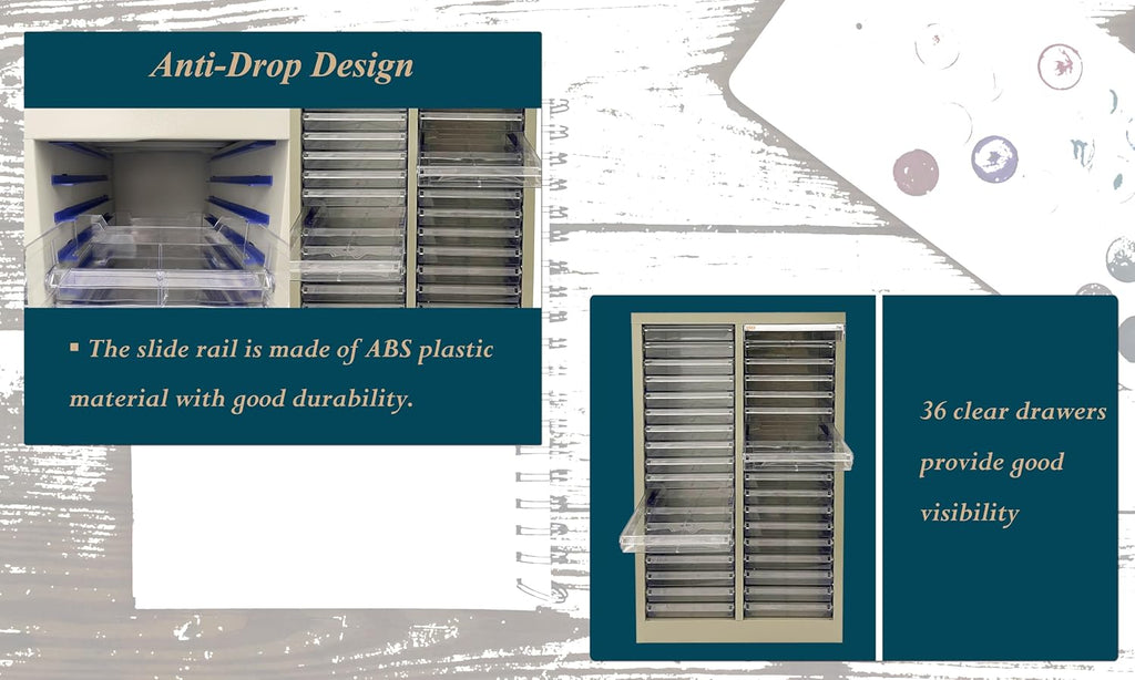 File Cabinet Parts Cabinet Plastic Drawer Storage with 36 Small Clear Transparent Drawers 12.8 * 9.25 * 1.57inch for Documents Makeup Salons Offices Legos Beads Lateral
