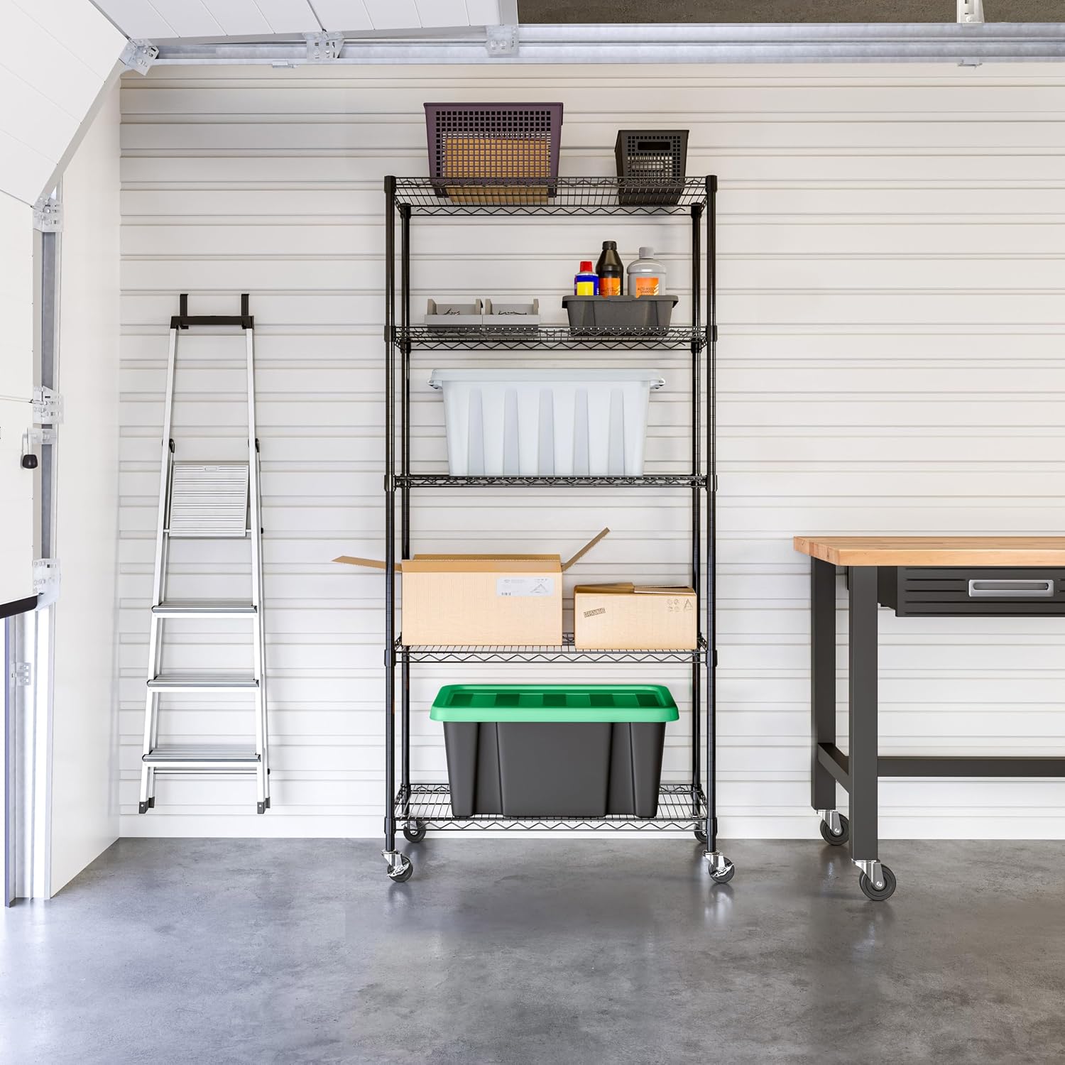 Seville Classics UltraDurable Heavy Duty NSF Solid Steel Wire Rack Storage Unit, Organizer for Garage, Warehouse, Office, Restaurant, Classroom, Kitchen, Black, 5-Tier Shelving, 36' W x 18' D