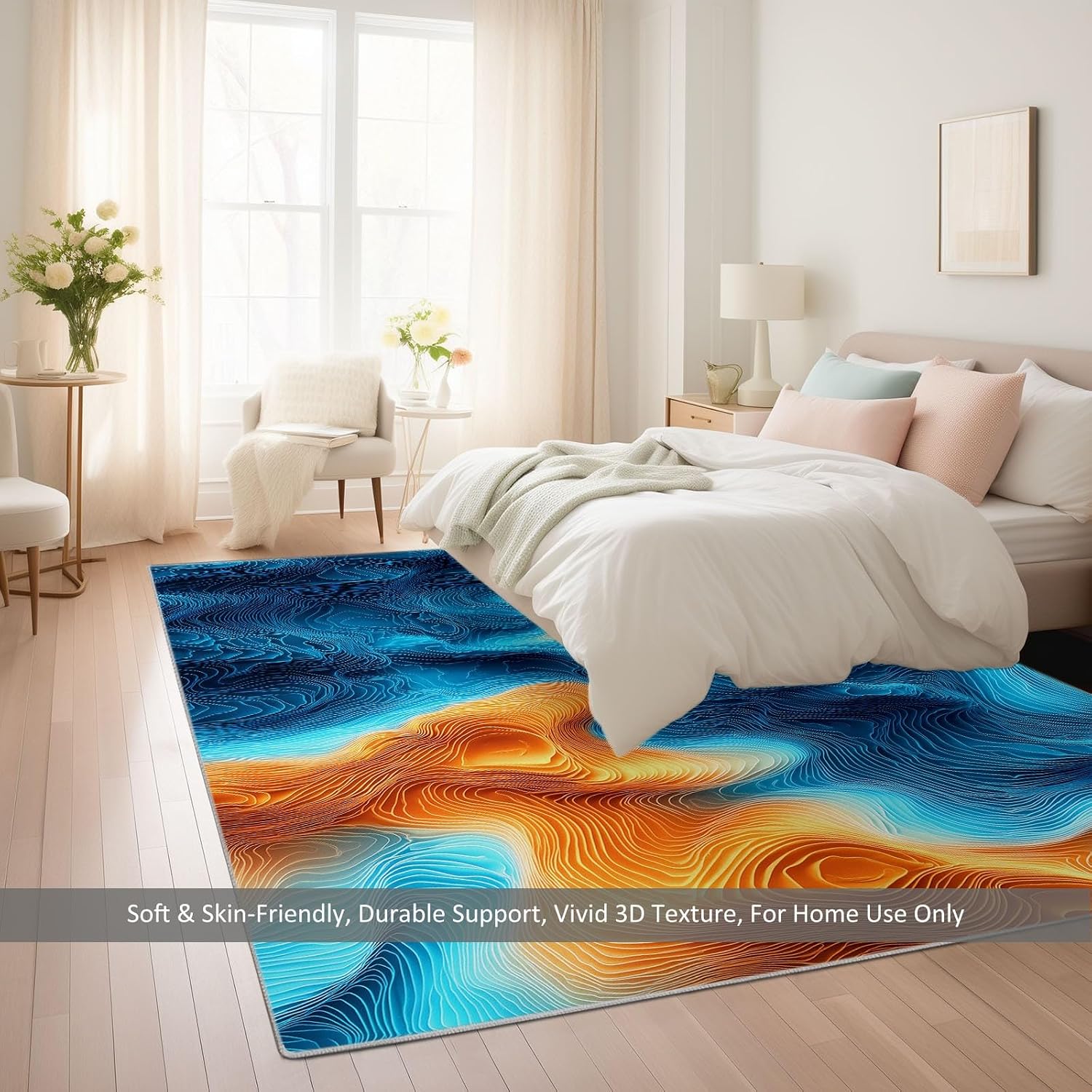 Waves Gradients Topographic Maps Print Area Rug 5 x 7 ft for Living Room, Soft Washable Carpet for Bedroom Abstract Art Non-Slip Rug - Stain Resistant Carpets for Kids Playroom Classroom Dining Room