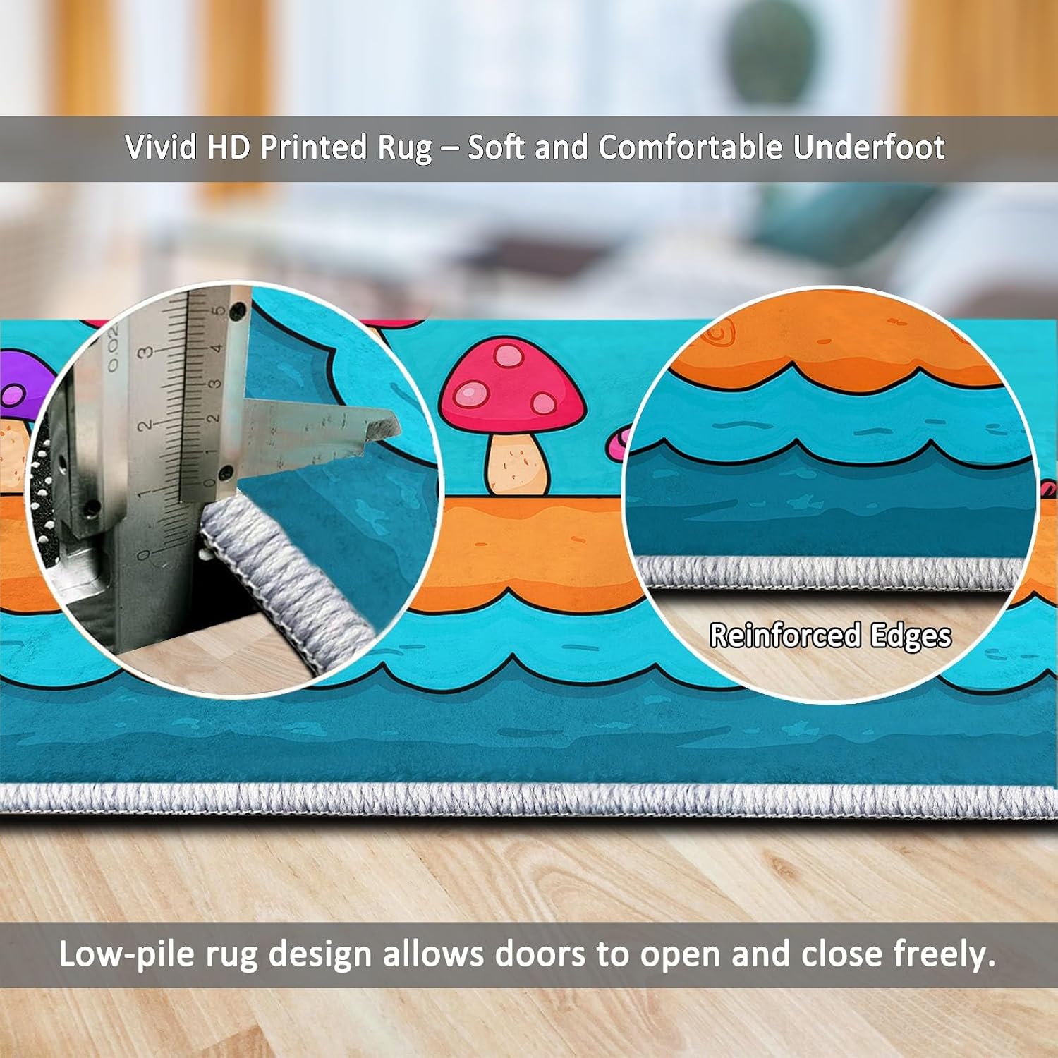 Cartoon Area Rug 5 x 7 ft for Living Room Bedroom, Ocean Animals Fish Rainbow Indoor Washable Kitchen Carpet Non-Slip Low-Pile Carpet Lightweight Rug for Dining Room Bathroom Door Mat