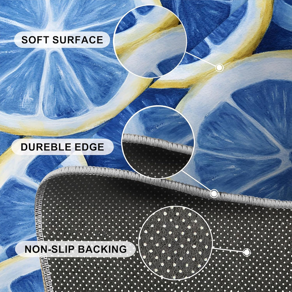 Lemon Area Rug - 6x9 Rug, Blue Lemon Rugs for Living Room, Summer Washable Rugs for Bedroom, Non Slip & Low Pile, Indoor Carpet & Home Decor