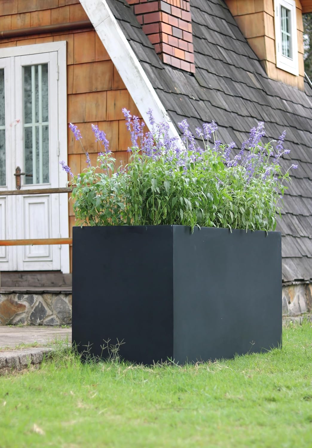 Vase Source Black Rectangle Large Planter - Modern Planting Box Fiberglass Flower Pot 16' High x 12' Wide x 31.5' Long