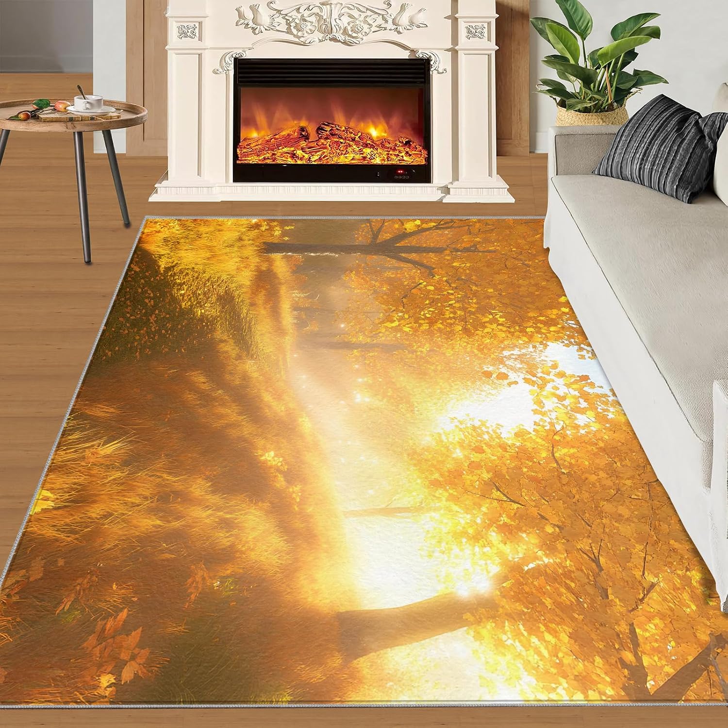 Autumn Forest Area Rug Large - 6x8 Rug, Fall Leaves Rugs for Living Room, Fall Carpet, Maple Leaves Washable Area Rugs for Bedroom, Natural Scenery Carpet, Forest Home Decor