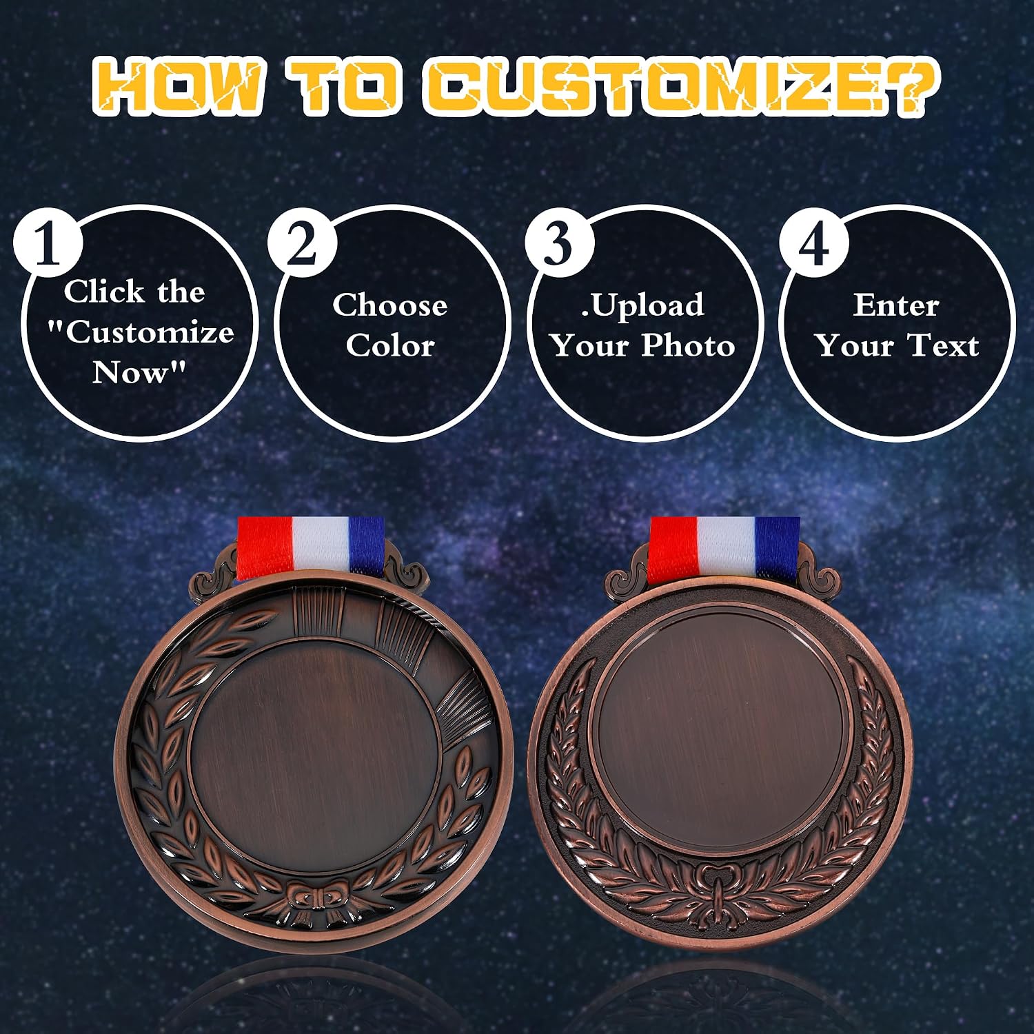 10PCS Custom Medals for Awards, Bulk Personalized Medals Design Your Own Award Medals, Wholesale Customized Family Outdoor Events School Awards for Sports Marathon Competitions Office Medals