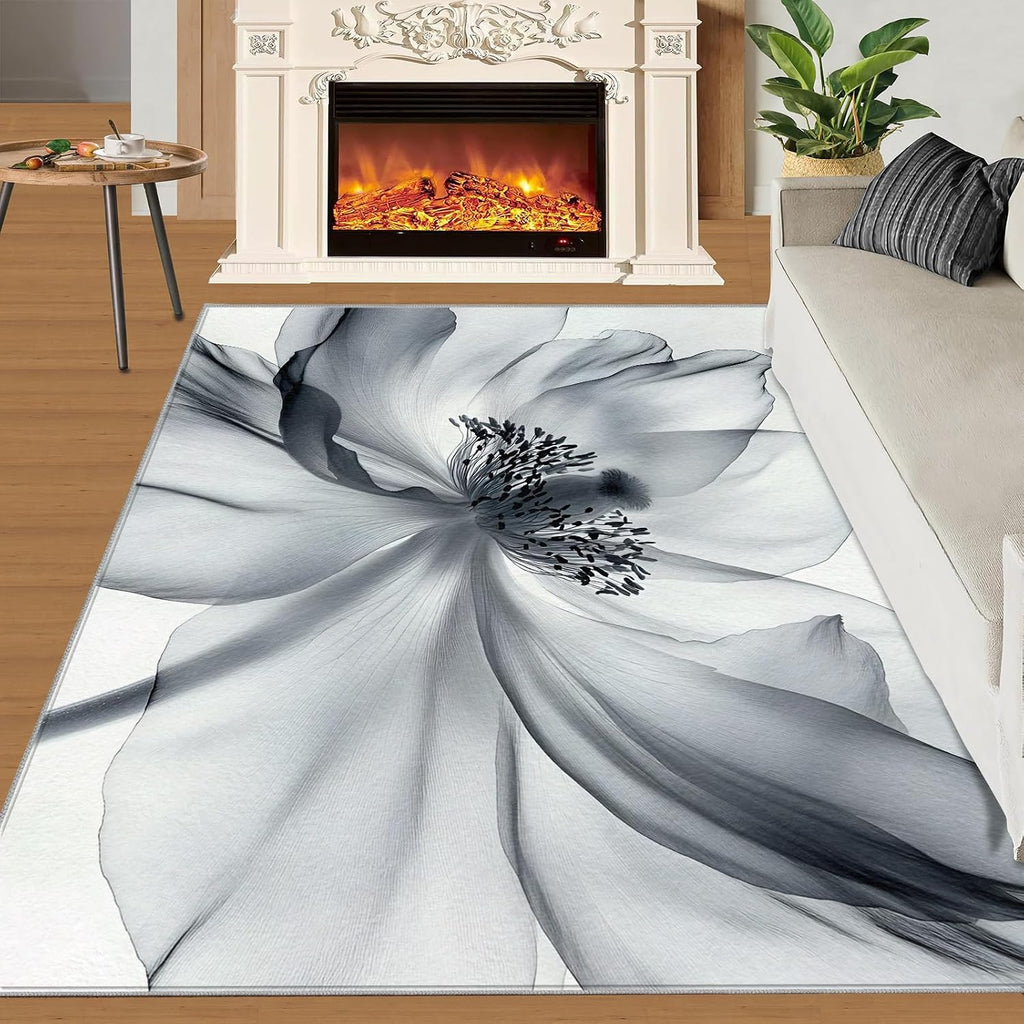 Flowers Rugs for Living Room 6x8 Rug, Large Floral Area Rug, Modern Flowers Rugs, Large Machine Washable Rug, Non-Slip Floor Carpet for Bedroom Kids Room Home Decor