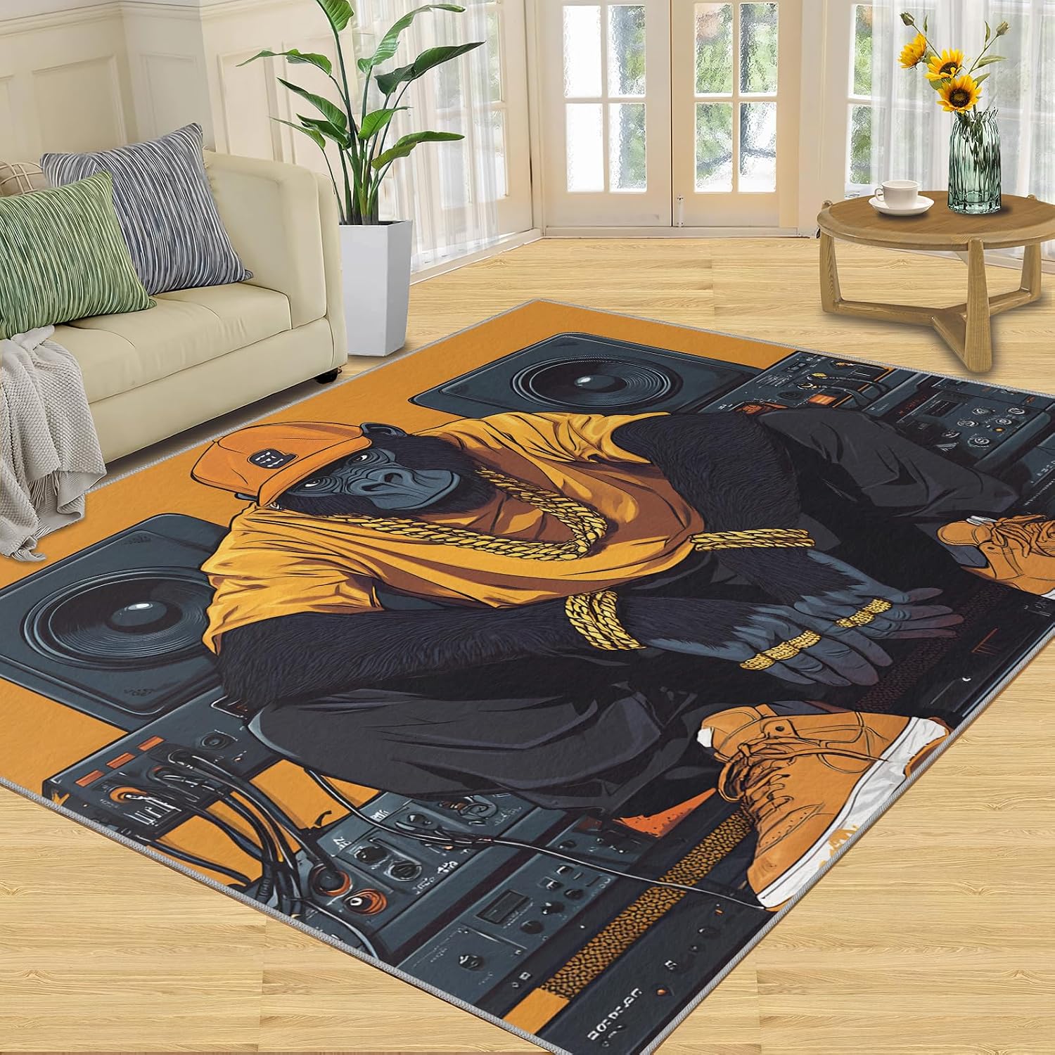 6x8 Chimp Area Rug - Chimpanzee Large Rugs for Living Room, Hip-Hop Rap Gorilla Carpet Area Rug for Girls Bedroom Kids Room Basement Office Classroom
