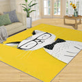 Area Rug 6x8ft, Cute White Cat Rug, Cartoon White Yellow Simple Living Room Rugs, Ultra Soft Non Slip Machine Washable Easy Care Carpet for Bedroom Study Office Apartment Room