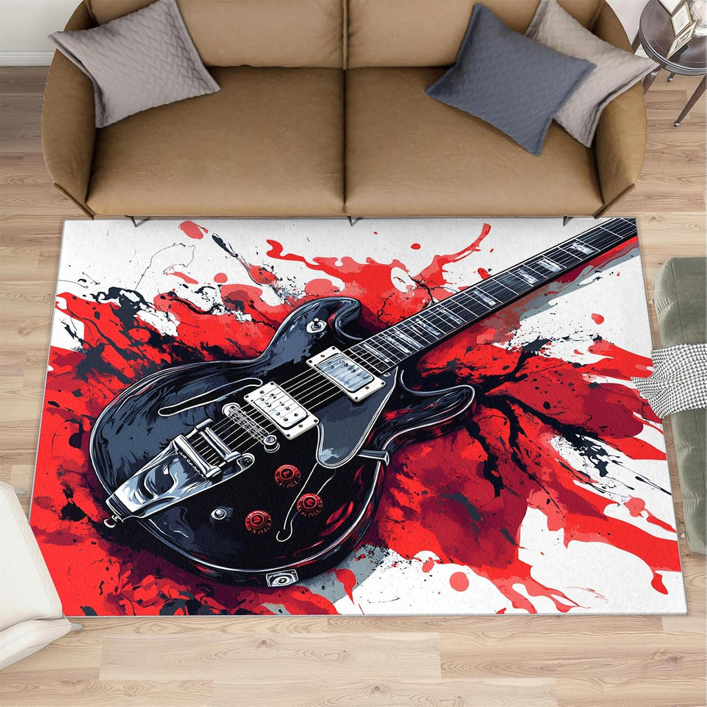 Guitar Rug 6x8-6x8 Rug, Music Area Rugs for Living Room Bedroom, Rock Style Area Rugs, Music Theme Washable Carpet, Modern Carpet, Guitar Home Decor & Gifts