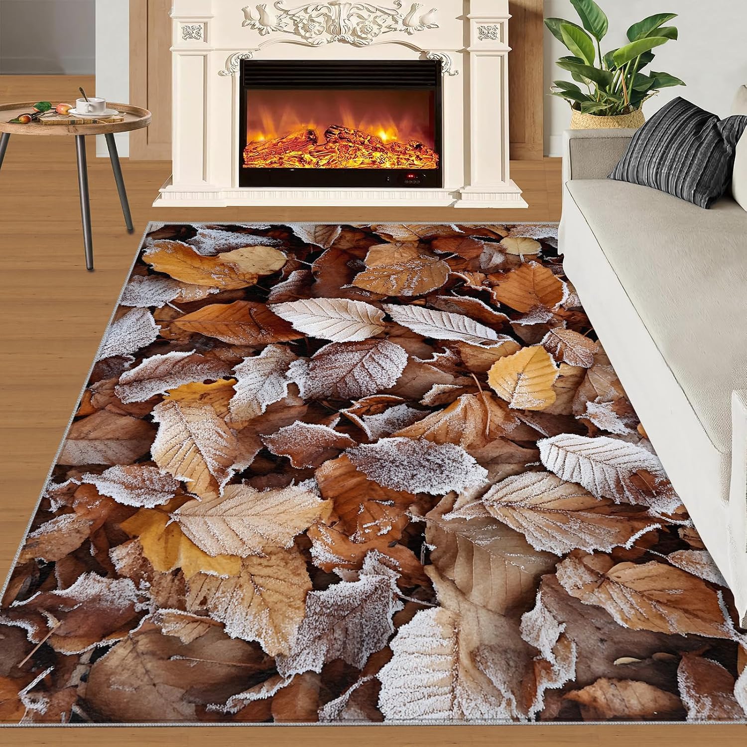 6x8 Fallen Leaf Classroom Rugs - Dead Leaves Playroom Rug, Natural Autumn Leaves Carpet Area Rug for Girls Bedroom Kids Room Basement Office Classroom