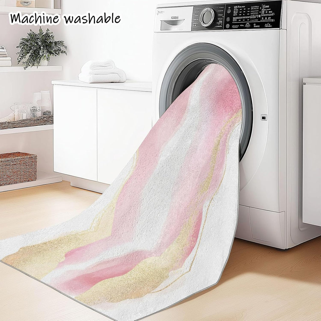 Elegant Blush Marble Washable Modern Area Rug - 6 x 8 ft Rugs for Living Room, Bedroom, Machine Washable Rug Soft Non Slip Non Shedding Area Rug - Multicolor, 6 x 8 ft