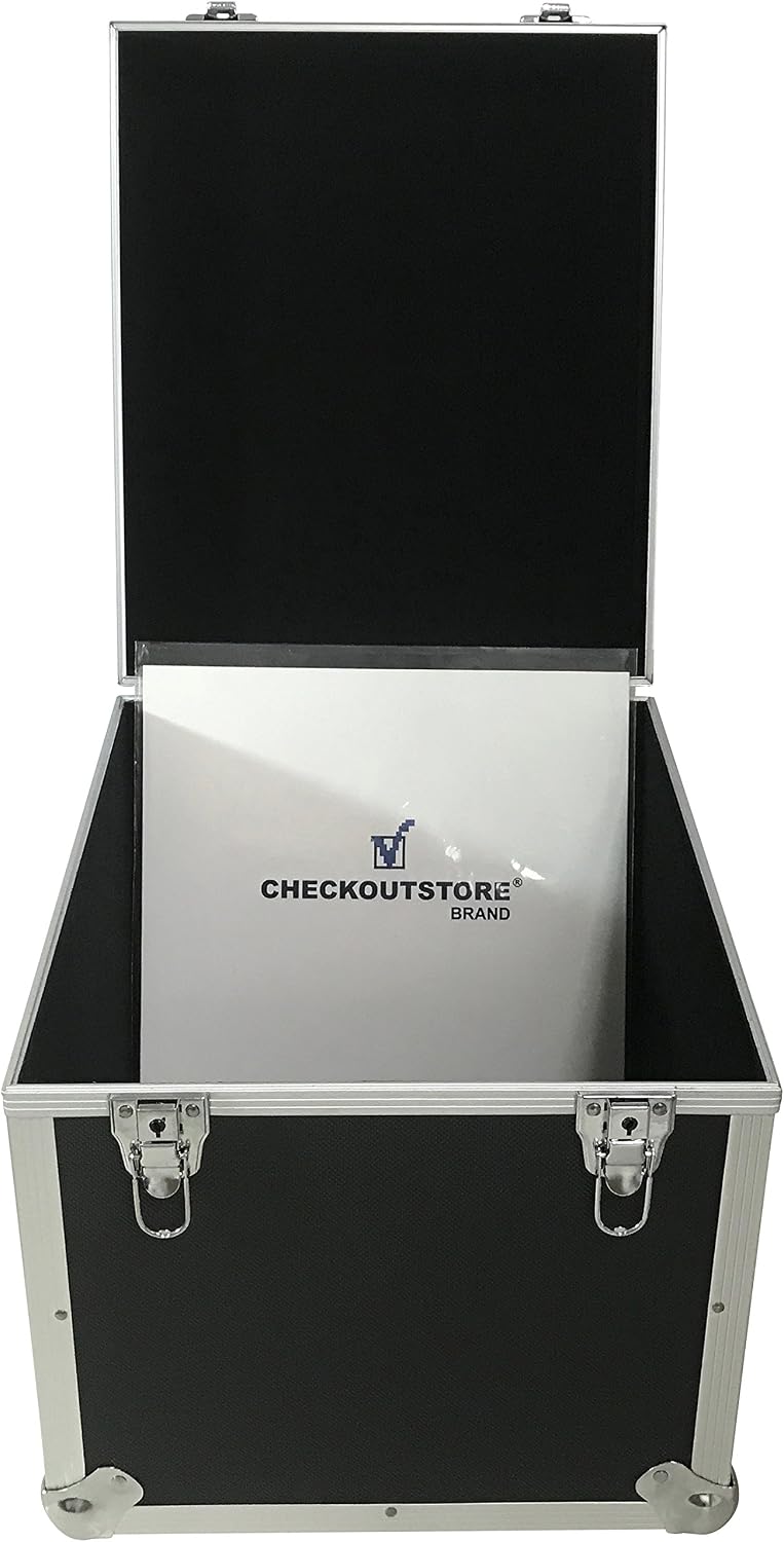 CheckOutStore (1) Aluminum Heavy Duty 12' LP Vinyl Record Album Storage Box (Black/Holds 125 Records)
