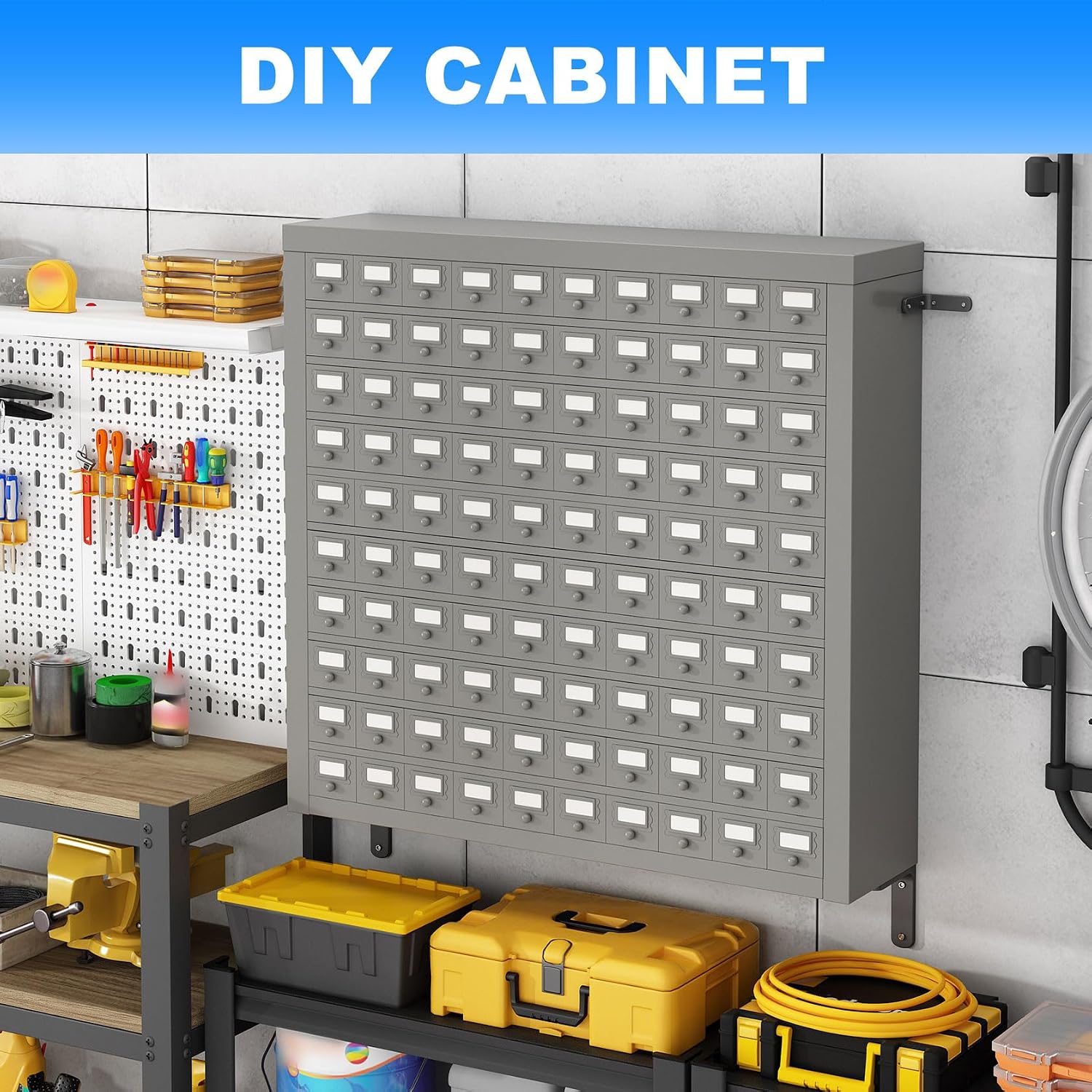 100-Drawer Cold Rolled Steel Storage Parts Cabinet with Divider, 10-Tier Tool Organizer Rack for Hardware, Nuts, Bolts, Bins, Industrial Steel Organizer for Warehouse, Workshop, Trucks, Store
